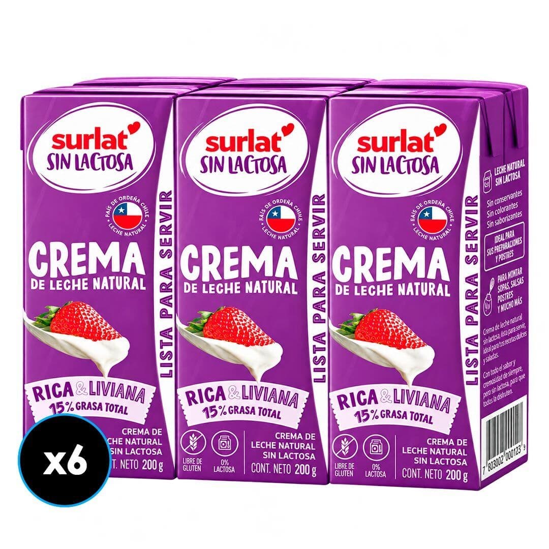 6x Crema de Leche Sin Lactosa Surlat 200 ml._1