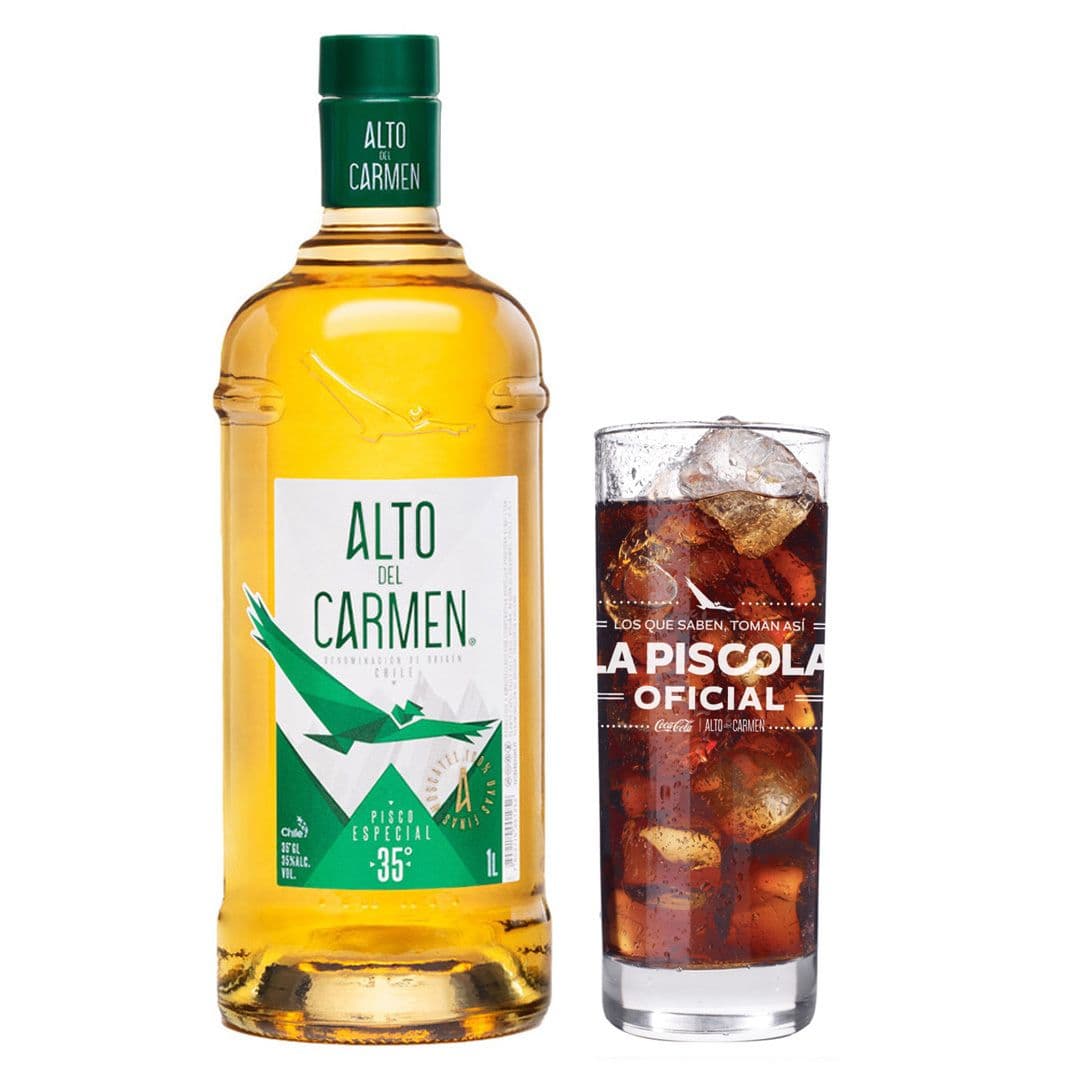 PACK PISCOLERO: Pisco Alto del Carmen 35° 1Lt. +1x Vaso "La Piscola Oficial"_1