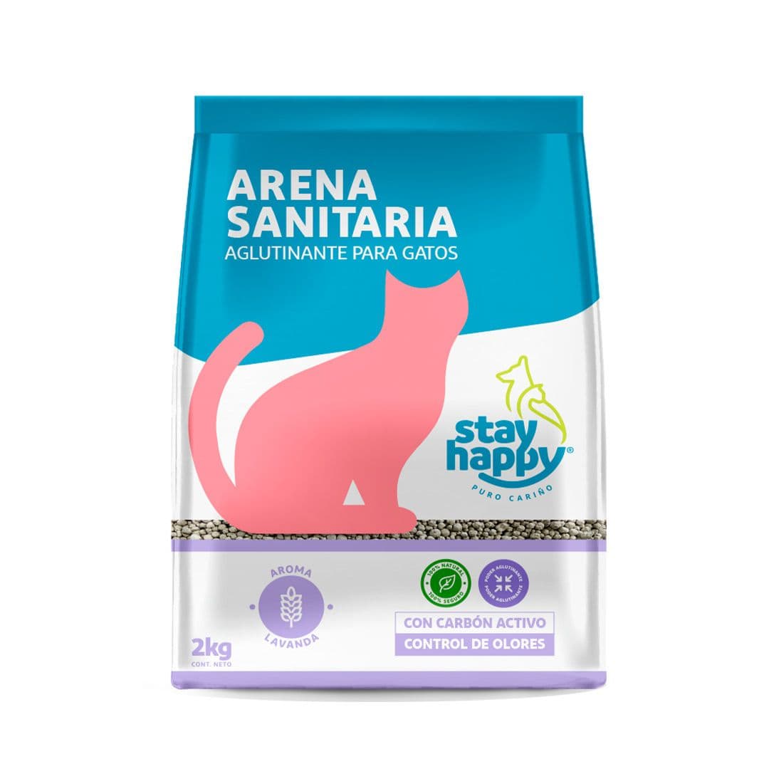 Arena para Gatos Aglutinante Stay Happy Aroma Lavanda 2 Kg_1