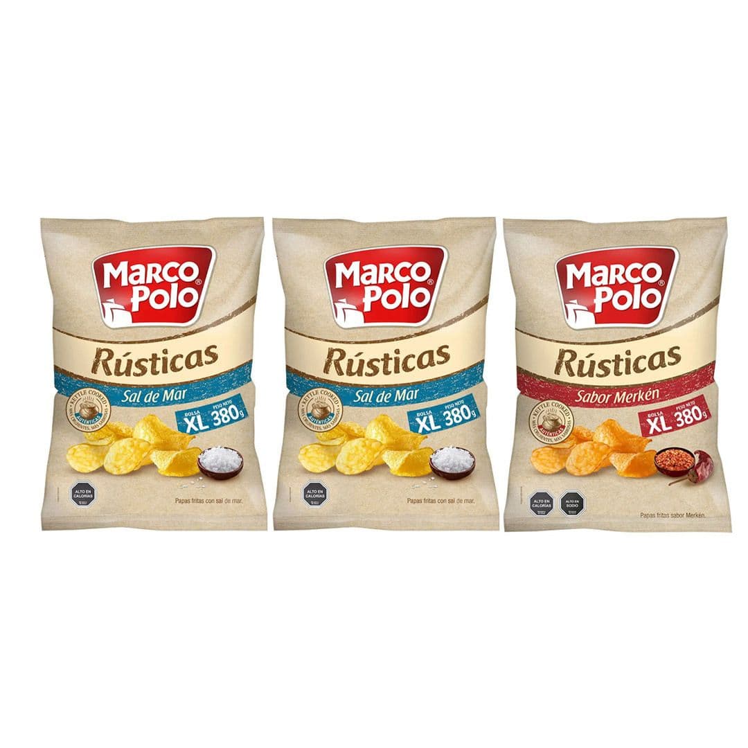 3x Papas Rúsitcas Marco Polo 380grs: 2x Sal de Mar + 1x Merkén_1