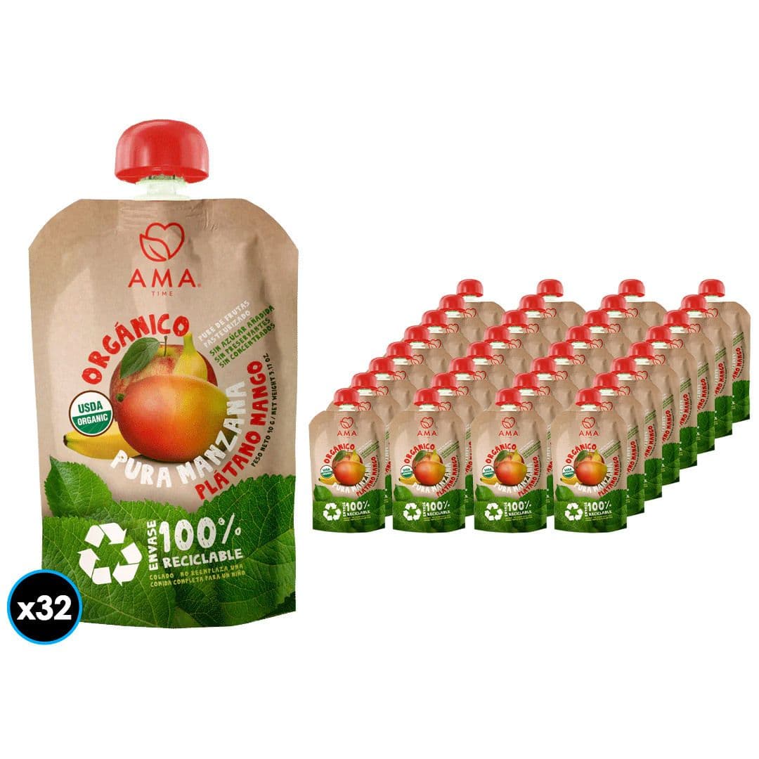 32x Puré Orgánico Ama Manzana-Plátano-Mango 90 gramos_1