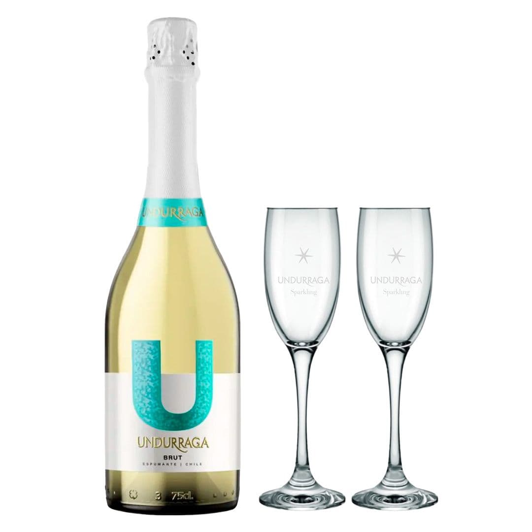 PACK UNDURRAGA U + COPAS: 1x Espumante Undurraga U Brut 750cc 12°alc + 2x Copas Undurraga _1
