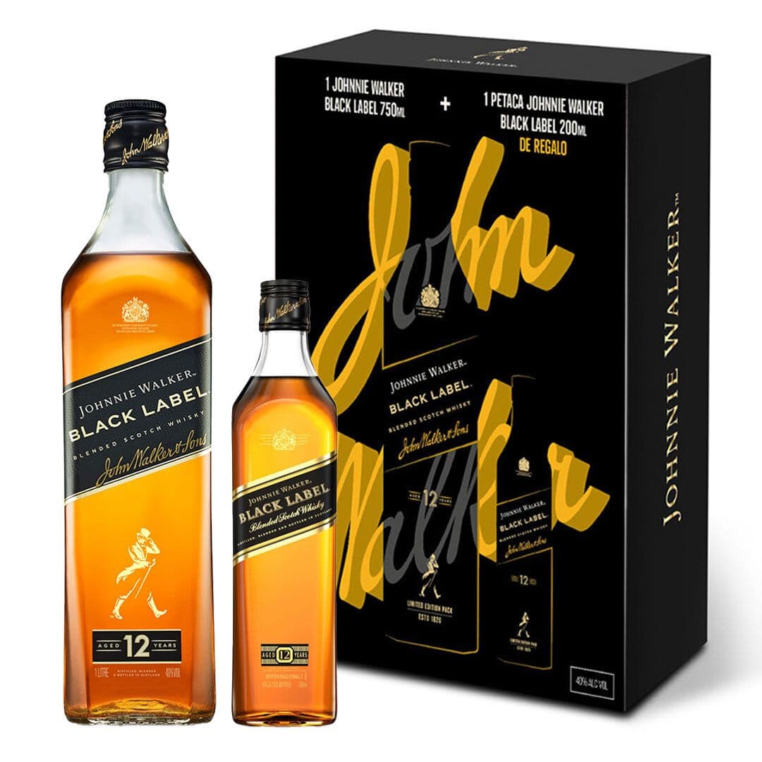 Pack Whisky Johnnie Walker Black 750cc 40° Alc. + Petaca 200cc 40° Alc._1