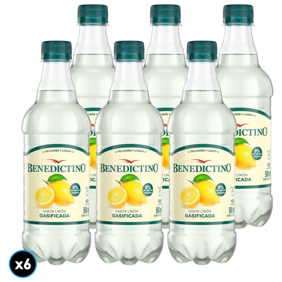 6x Agua Benedictino Limón Con Gas 500cc_1
