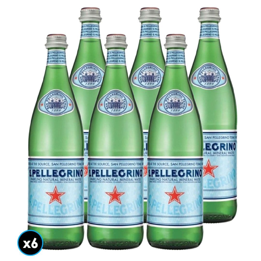6x Agua Mineral San Pellegrino Con Gas Botella Vidrio 750cc_1