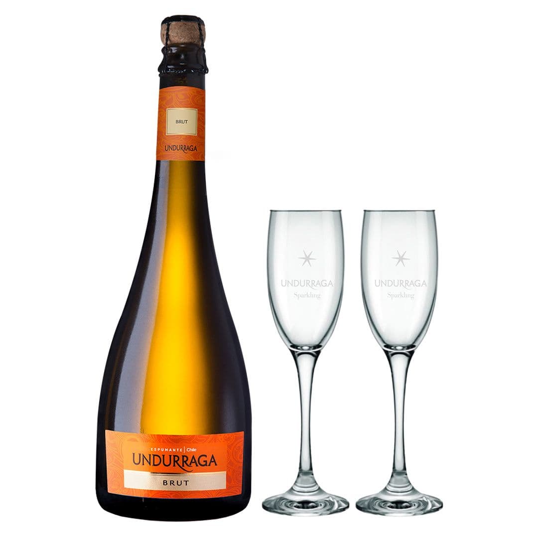 PACK UNDURRAGA BRUT+ COPAS: 1x Espumante Undurraga Brut 750cc + 2 Copas Undurraga_1