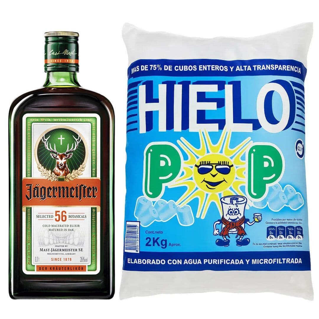 Pack: Licor Jagermeister 700cc 35º alc + Hielo Pop Bolsa 2 kg._1