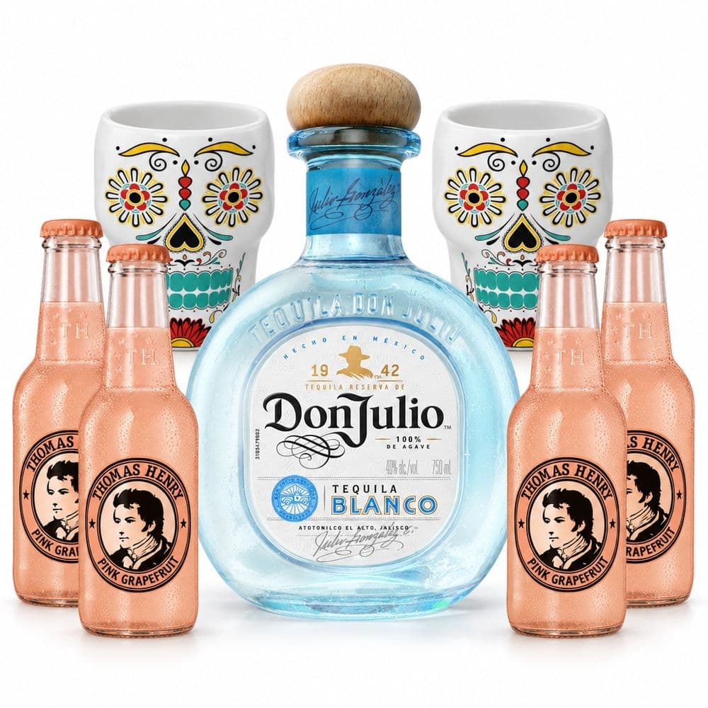 PACK PALOMA: Tequila Don Julio Blanco 38° 750cc +2x Mug Catrina Tequila Don Julio +4x Agua Tónica Thomas Henry Pink Grapefruit 200cc_1
