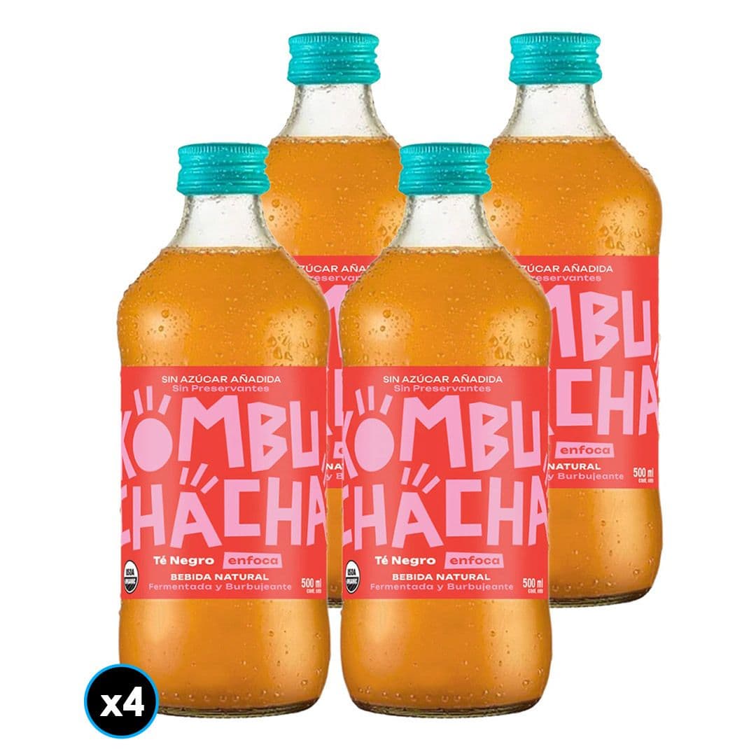 4x Kombuchacha Original Té Negro Sin Azúcar Añadida Botella 500cc_1