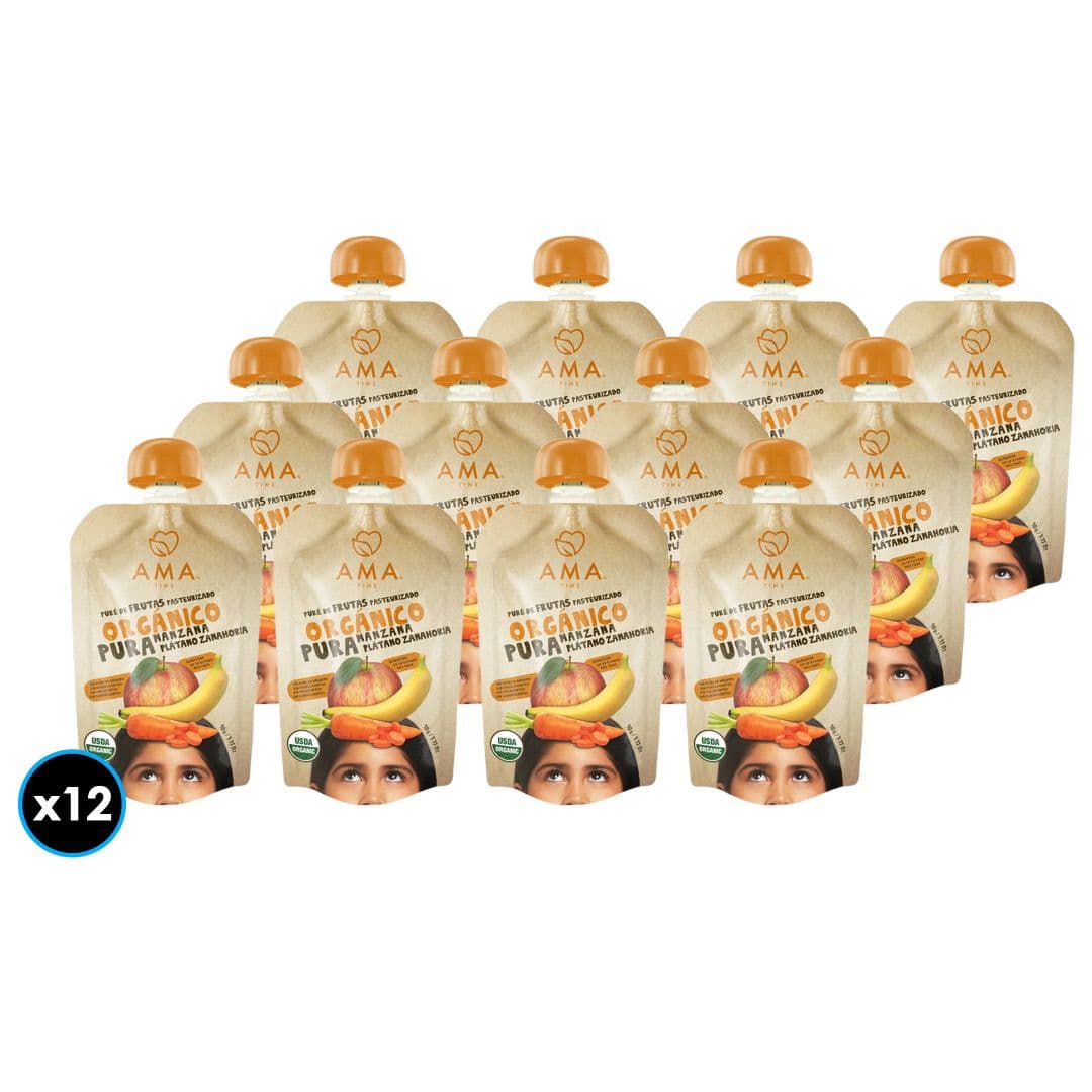 12x Puré Orgánico Ama Manzana-Plátano-Zanahoria 90 gramos_1