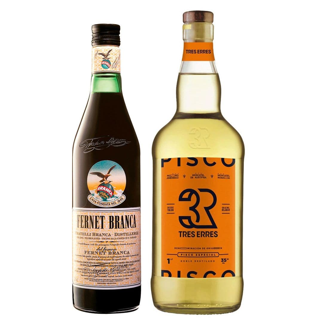 PACK BRANCA + 3R LITRO: Licor Fernet Branca 750cc + Pisco Tres Erres 1 Litro 35° alc._1
