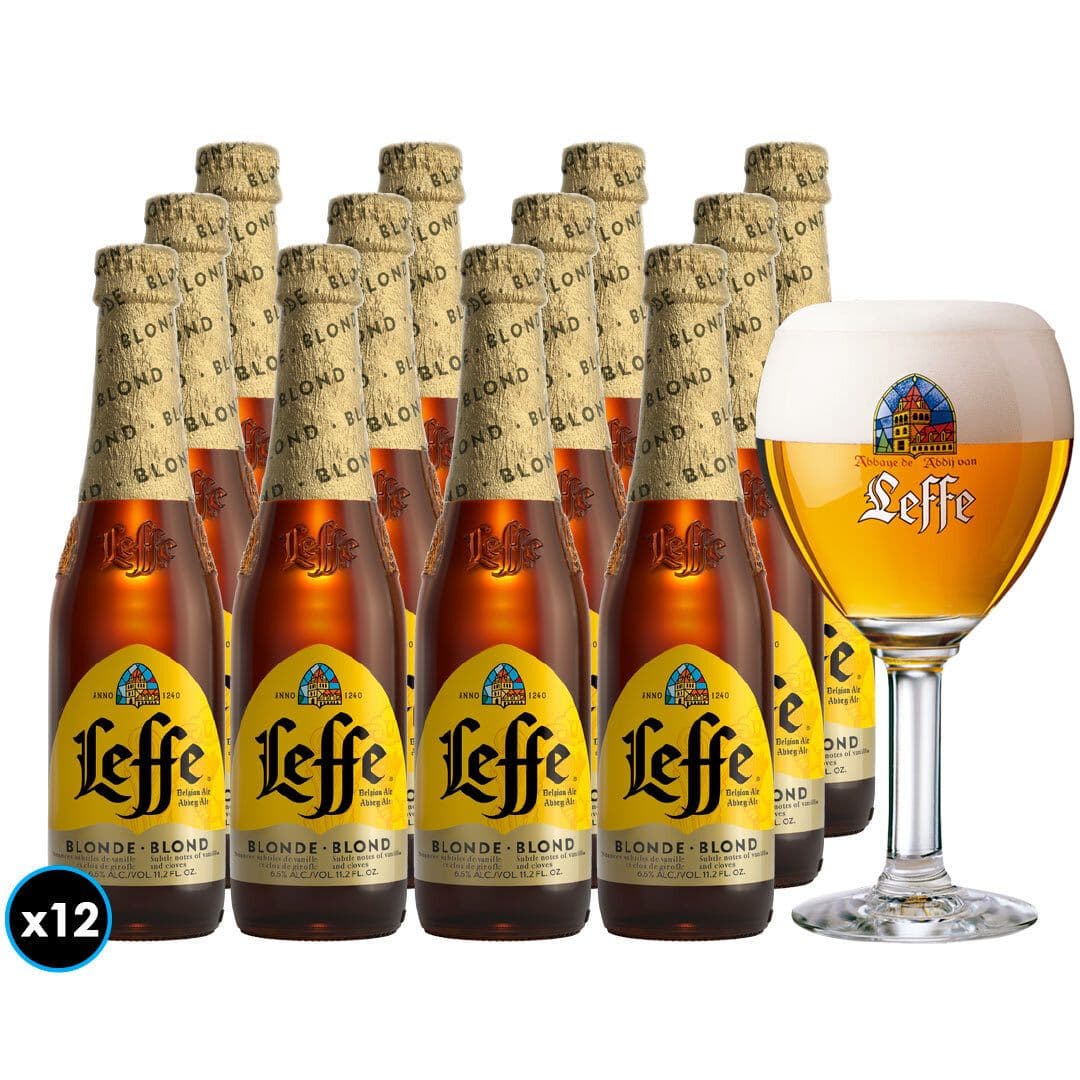 PACK CERVEZA LEFFE + COPA: 12x Cervezas Leffe Blond en Botella 330cc + copa Leffe_1
