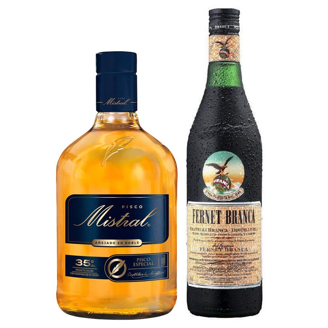 Pack Branca + Mistral: Licor Fernet Branca 750cc + Pisco Mistral Añejado 1 Litro 35º alc._1