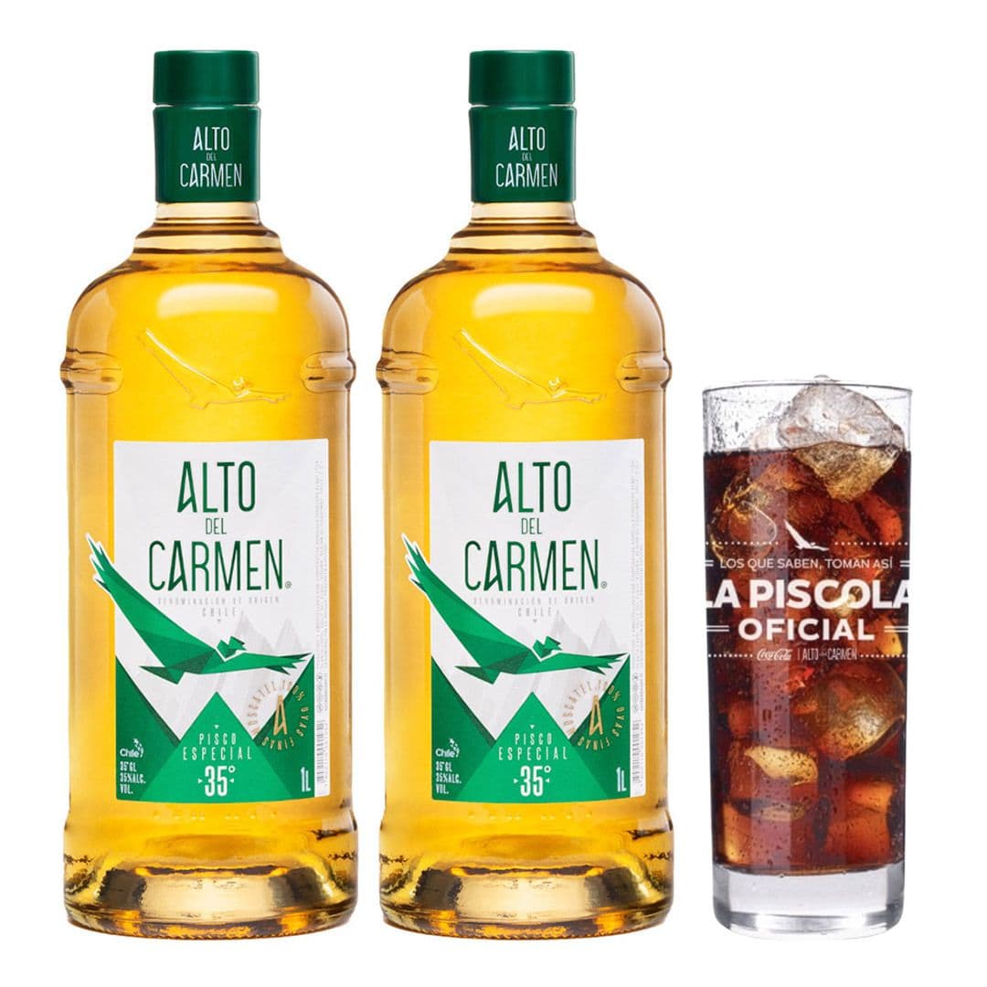 Promo Día de la piscola: 2x Pisco Alto del Carmen 35 grados 1 Litro 35° alc. + Vaso vidrio Alto del Carmen_1