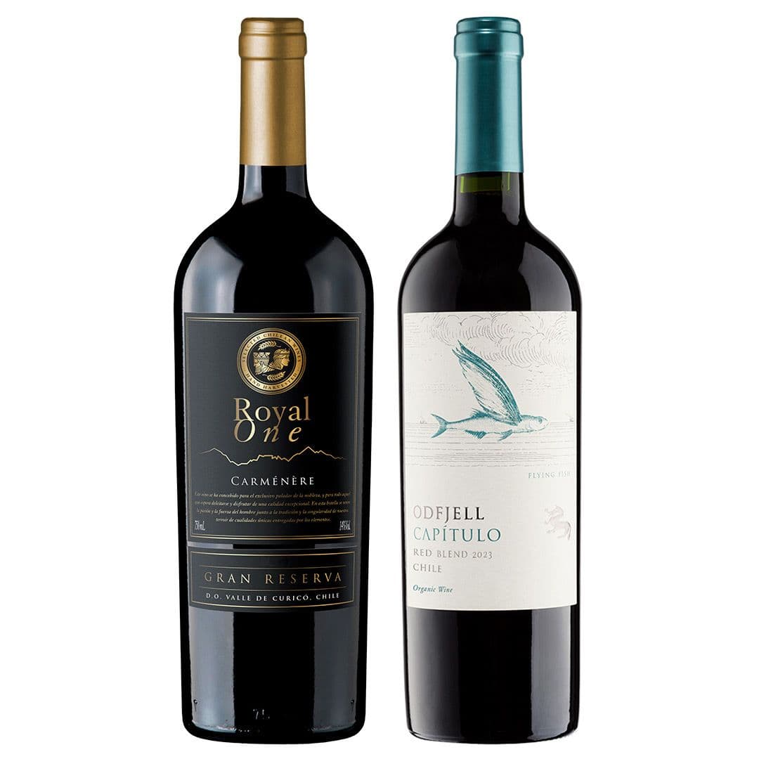 GRAN DUO ROYAL - FLYING FISH: 1x Vino Royal One Gran Reserva Carmenere 750cc + 1x Vino Odfjell Capítulo Flying Fish Gran Reserva Ensamblaje 750cc_1