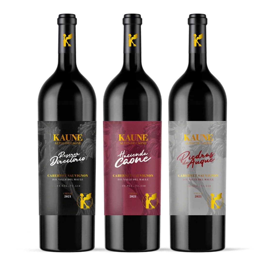 PACK KAUNE N°2: 1x Vino Kaune Reserva Directorio Cabernet Sauvignon 750cc + 1x Vino Kaune Hacienda Caone Cabernet Sauvignon 750cc + 1x Vino Kaune Piedras de Auque Cabernet Sauvignon 750cc_1