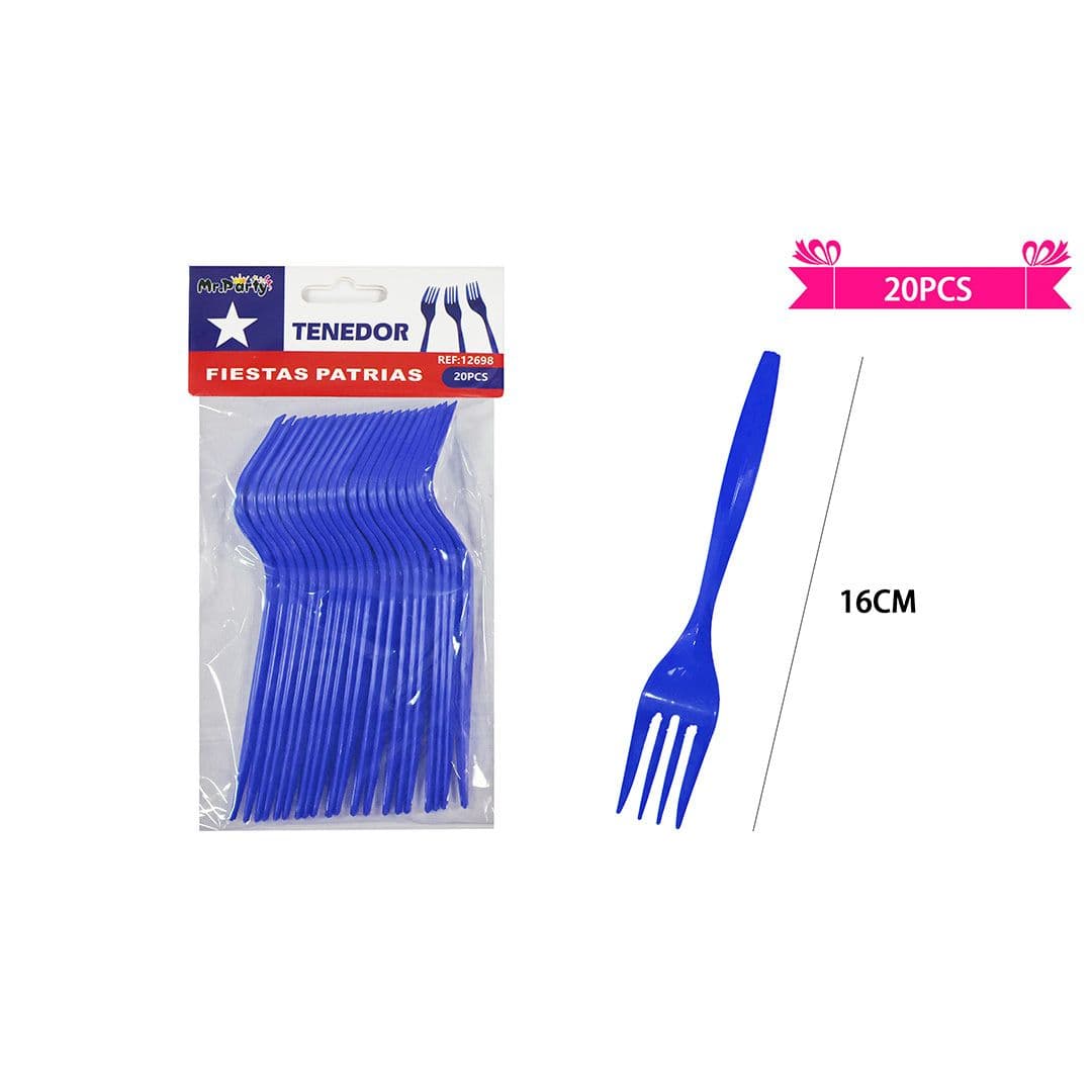 Tenedor Plástio Azul 16cm (20 Unidades)_1