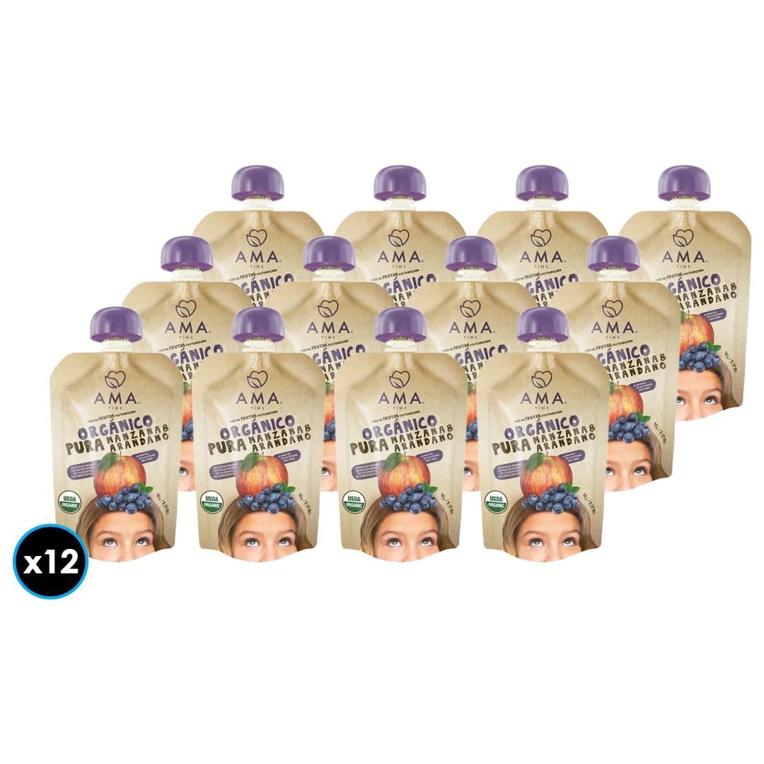 12x Puré Orgánico Ama Manzana-Arándano 90 gramos_1
