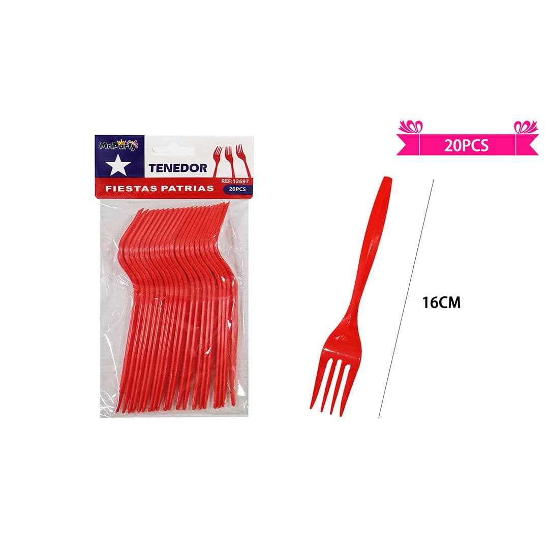 Tenedor Plástio Rojo 16cm (20 Unidades)_1