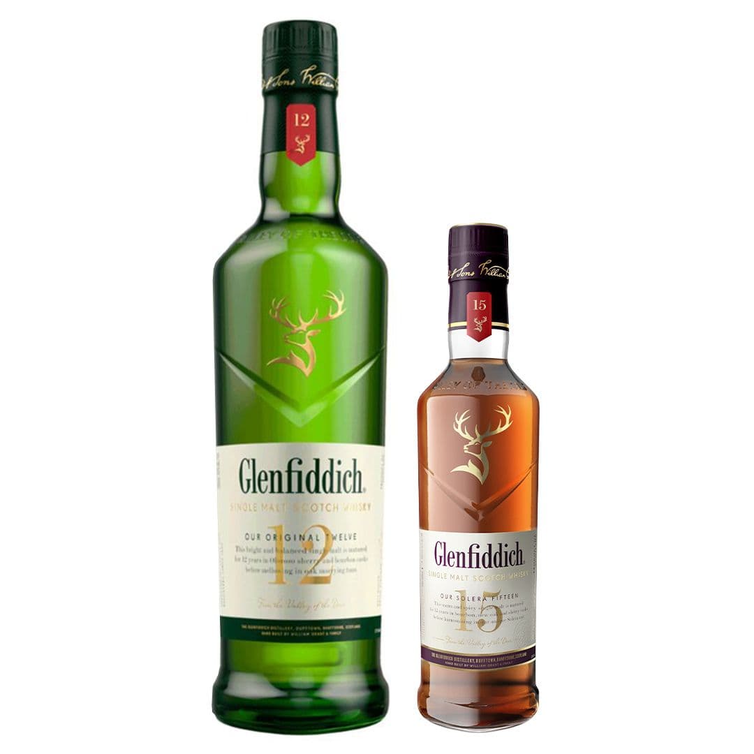 Pack Glenfiddich: Whisky Glenfiddich Single Malt 12 años 750cc 40º alc. + Whisky Glenfiddich 15 años 200cc 40º alc._1