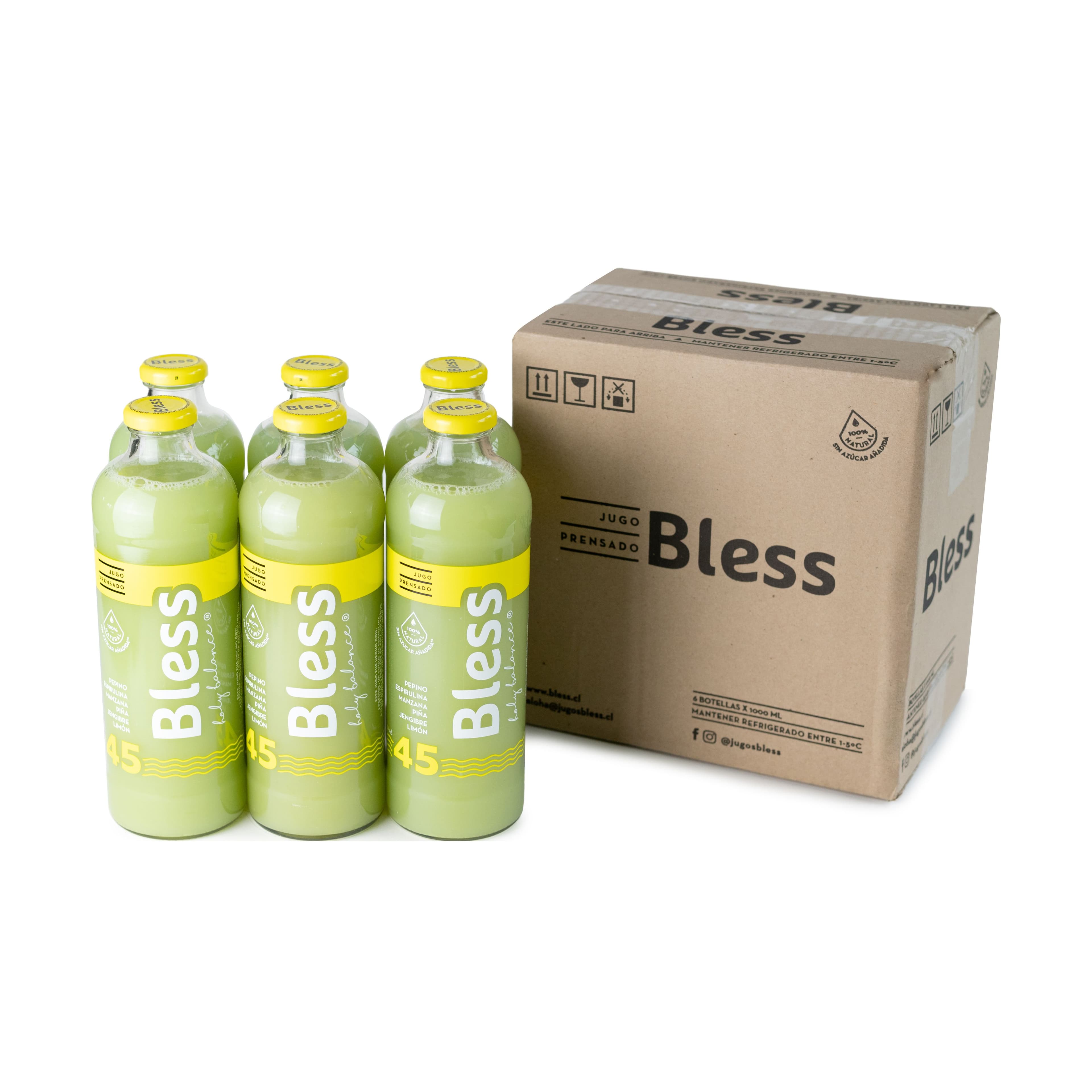 6x Jugo Bless 45 Pepino, Espirulina, Manzana, Piña, Jengibre y Limón 1 L_1