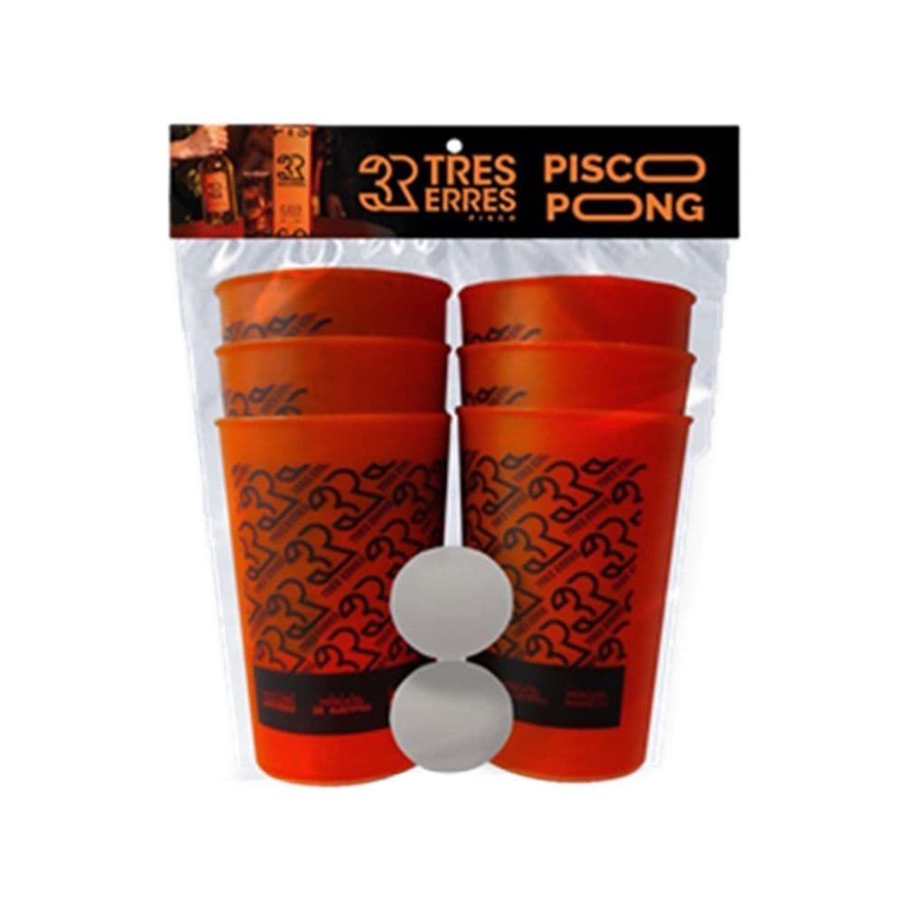 KIT PISCO PONG TRES ERRES: 6x Vaso Plástico + 2 Pelotas Ping Pong_1