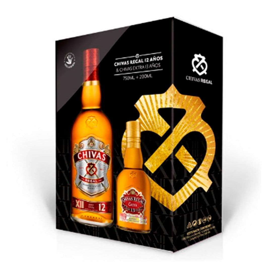 KIT CHIVAS: 1x Whisky Chivas Regal 12 años 750cc 40º alc. + 1x Whisky Chivas Regal Extra 13 años 200cc 40°alc._1