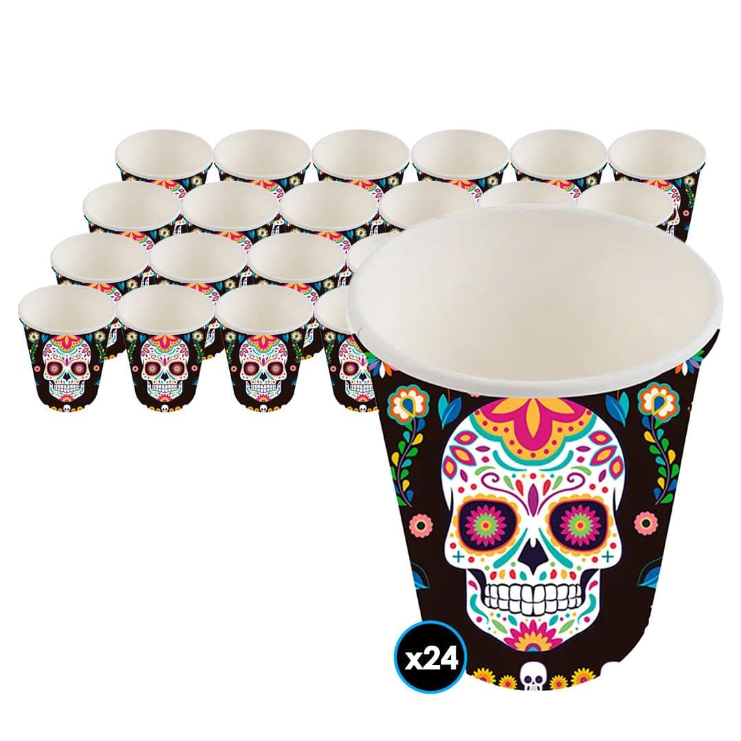 24x Vasos de Cartón Calavera Halloween 300ml_1