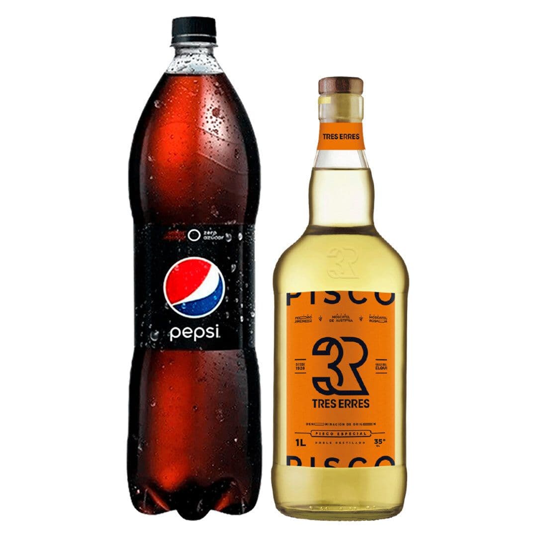 1x Pisco Tres Erres 1 Litro 35º alc + 1x Bebida Pepsi Zero 2 L_1