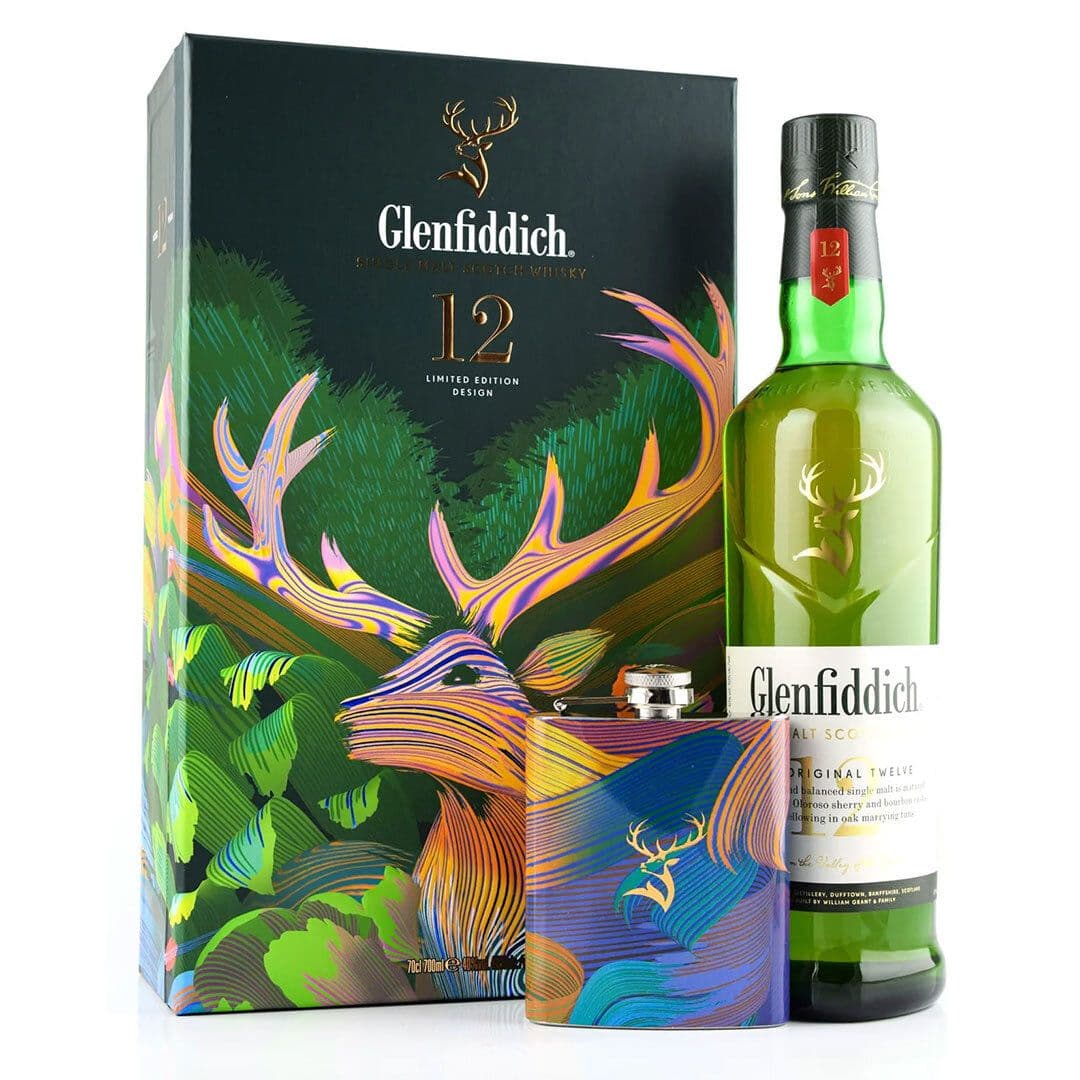 KIT WHISKY GLENFIDDICH: 1x Whisky Glenfiddich Single Malt 12 años 750cc 40º alc + Petaca._1