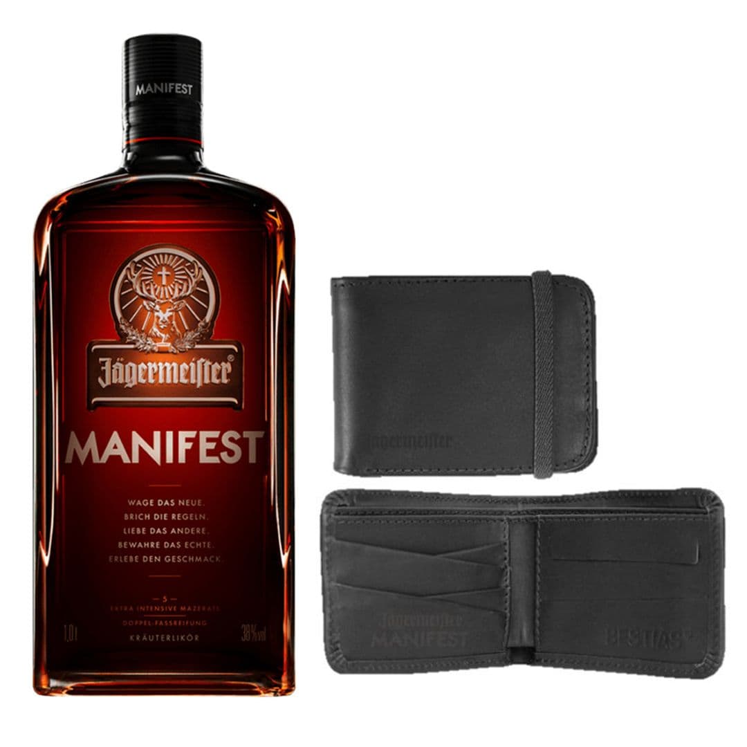 Pack Jager Manifest + Billetera Bestias: 1x Licor Jagermeister Manifest 33° alc. 1 Litro + 1x Billetera Jagermeister Manifest Bestias_1