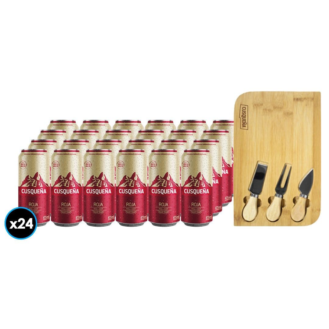 PACK CUSQUEÑA: 24X Cerveza Cusqueña Roja Lata 473cc +1x Tabla Picoteo Cusqueña_1