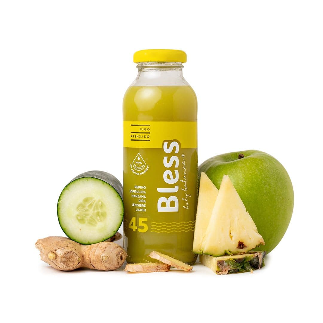 Jugo Bless 45 Pepino, Espirulina, Manzana, Piña, Jengibre y Limón 300cc_1