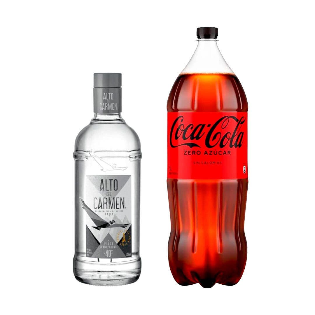 PROMO ALTO DEL CARMEN + COCA COLA 3 LTS: 1x Pisco Alto del Carmen Transparente 750cc 40º alc. + 1x Bebida Coca-Cola Zero Azúcar 3 L_1