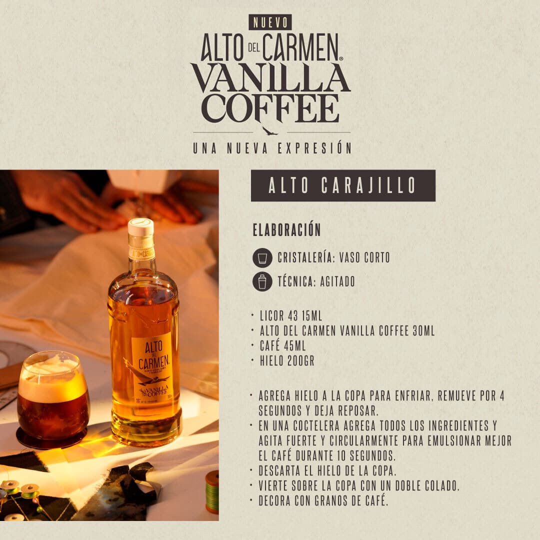Pack Alto Carajillo: Alto del Carmen Vainilla Coffee 35° + Licor 43 31° 700cc + Vaso Vidrio Toledo Alto del Carmen_2