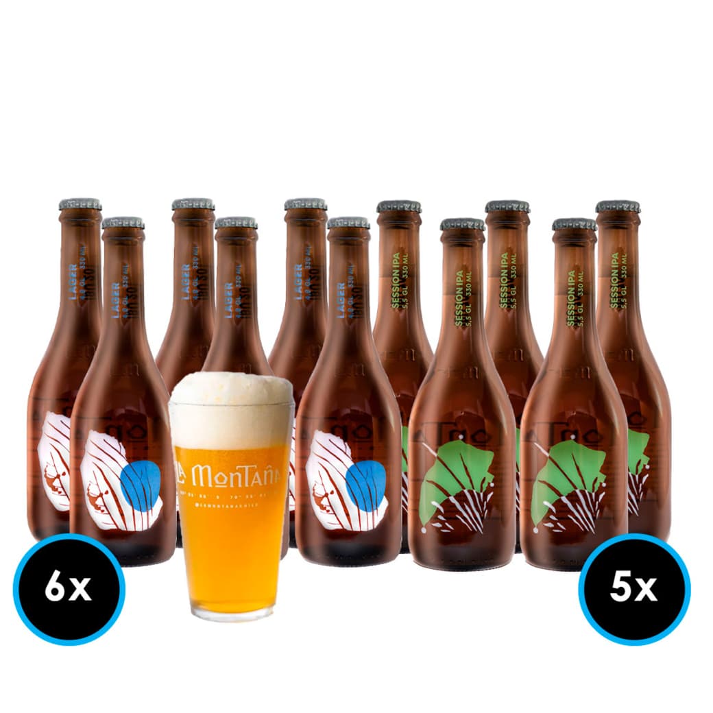 KIT LA MONTAÑA Nº2: 6x Cerveza La Montaña Lager 330cc + 5x Cerveza La Montaña Session IPA 330cc + 1x Vaso La Montaña_1