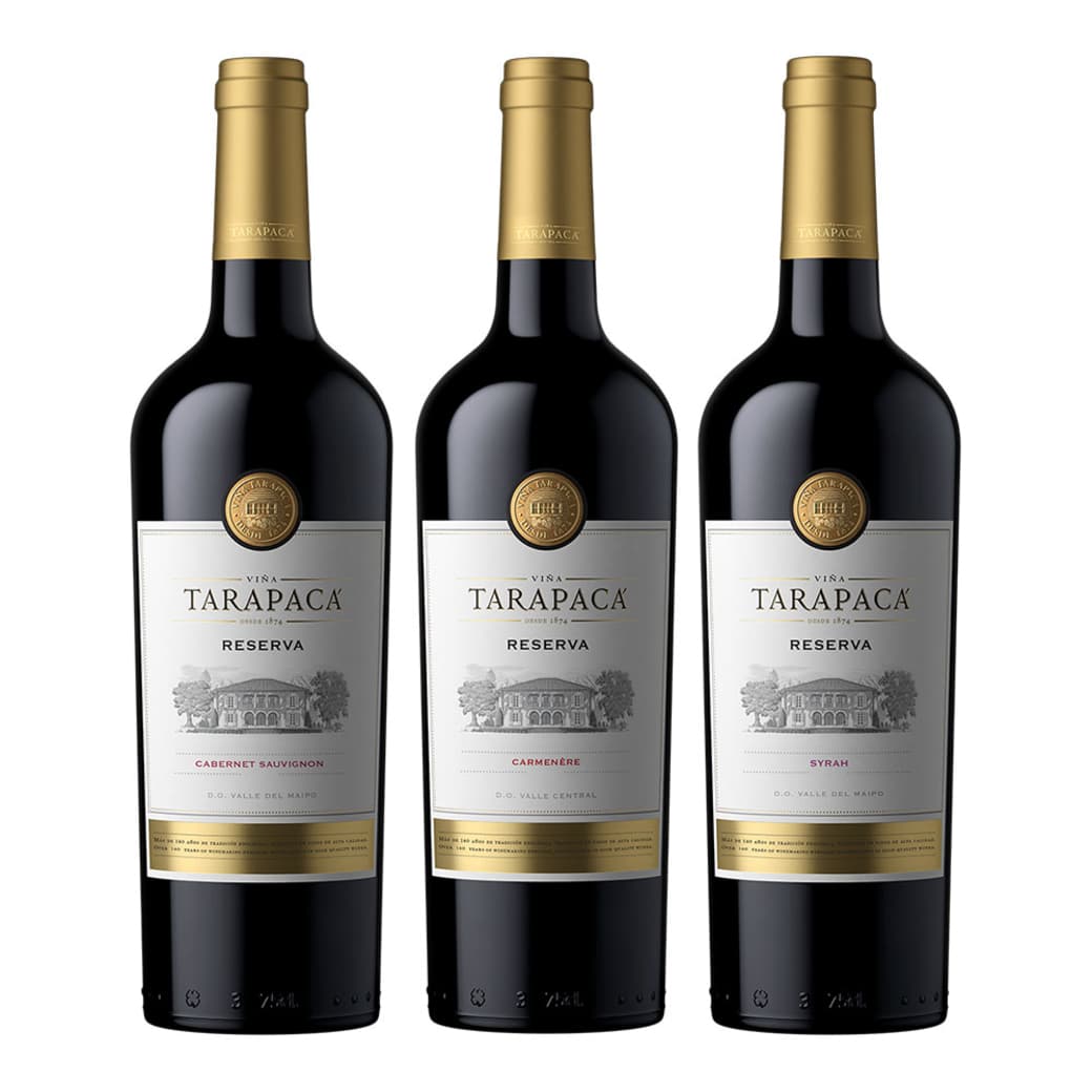 3x Tarapacá Reserva: Vino Tarapacá Reserva Cabernet Sauvignon 750cc + Carmenere 750cc + Syrah 750cc_1