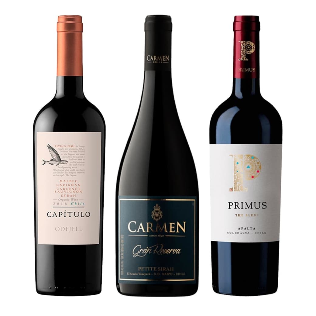 1x Vino Odfjell Gran Reserva Capítulo Flying Fish (CA/CS/MA/SY) 750cc + 1x Vino Carmen Gran Reserva Petite Syrah 750cc + 1x Vino Veramonte Primus The Blend 750cc_1