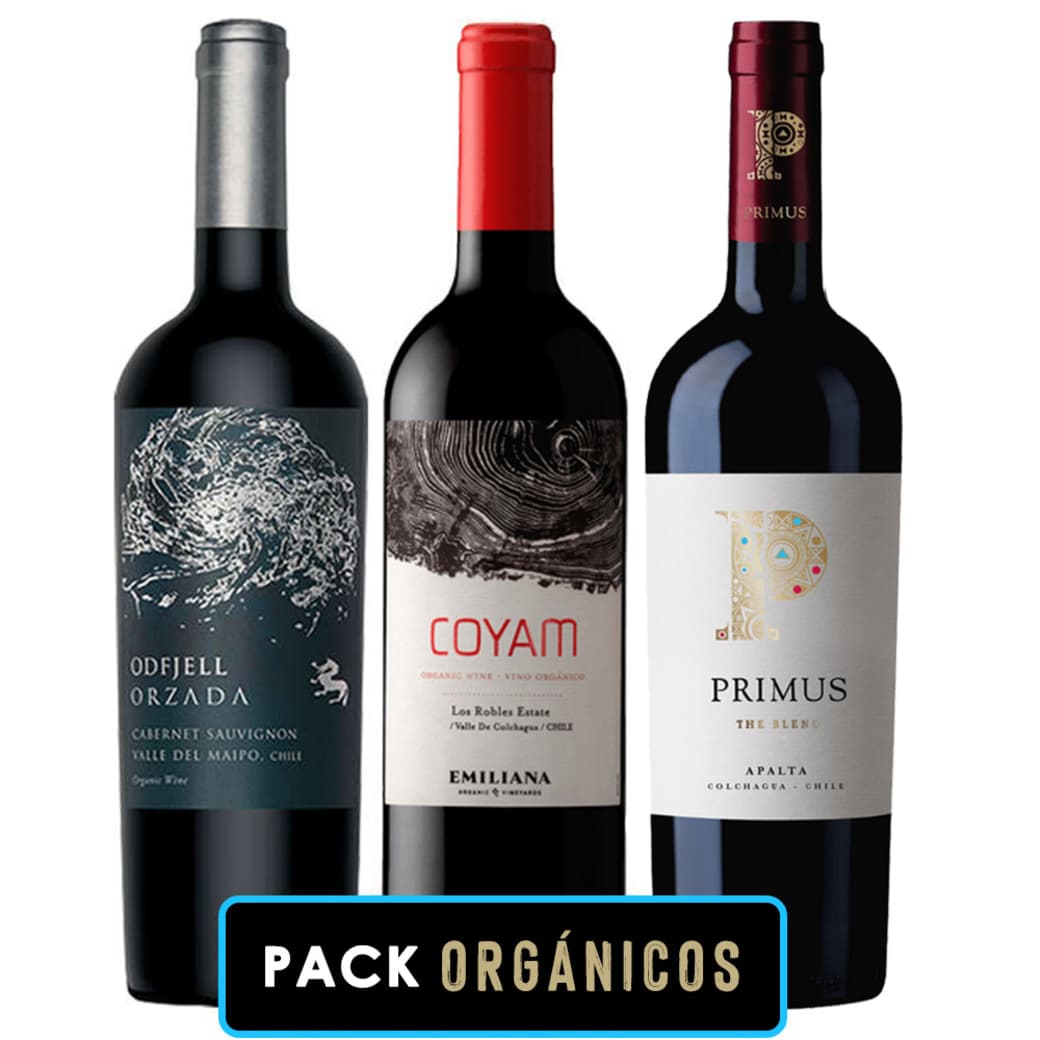 PACK ORGANICOS: Vino Odfjell Orzada Cabernet Sauvignon 750cc + Vino Orgánico COYAM 750cc + Vino Veramonte Primus The Blend 750cc_1