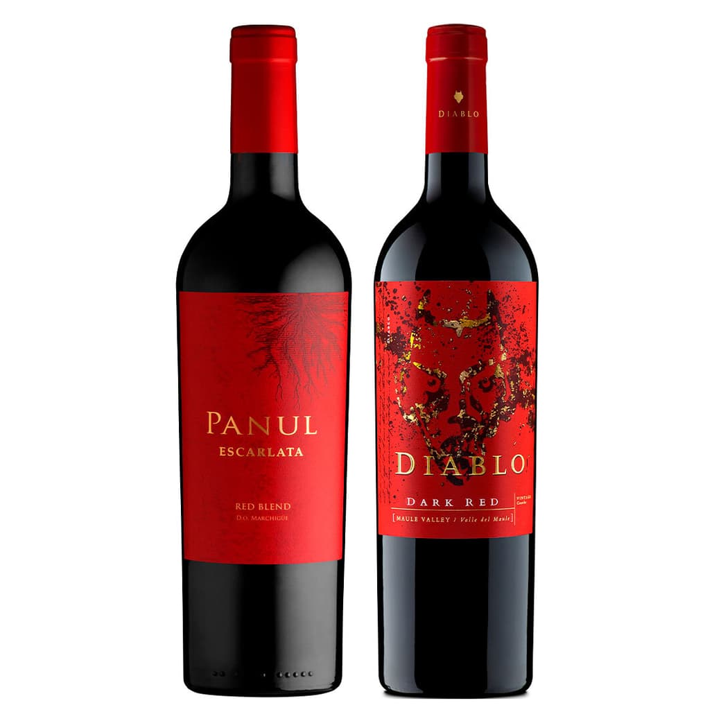 PACK DUO ENSAMBLAJE: Vino Panul Escarlata Blend 750cc + Vino Diablo Dark Red 750cc_1