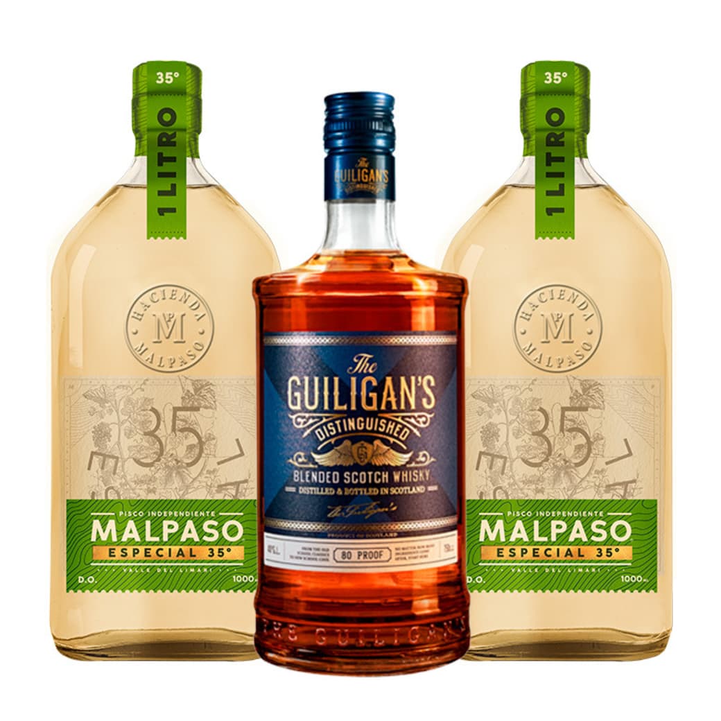 1x Whisky The Guiligans Distinguished 750cc 40º alc. 2x Pisco Mal Paso 1Litro 35º alc._1
