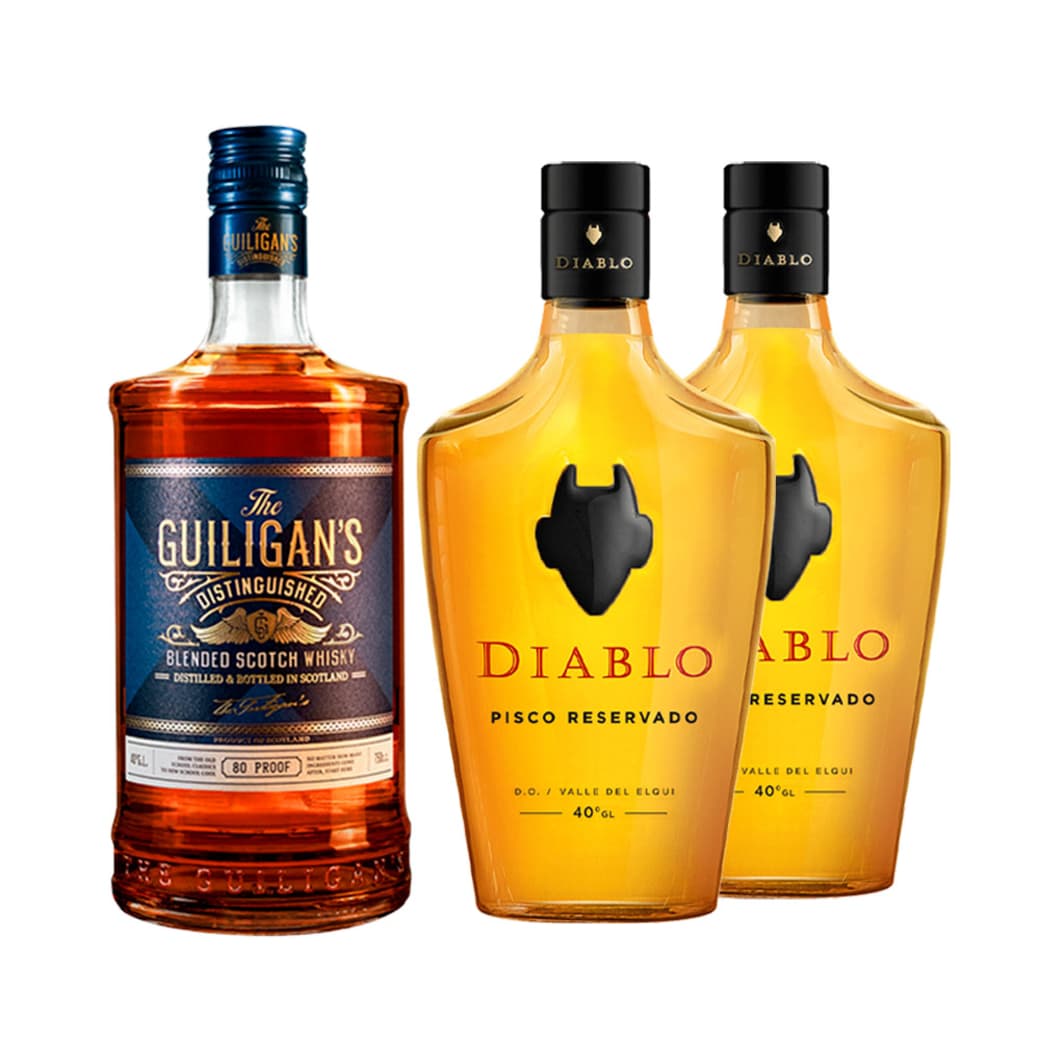 2x Pisco Diablo Reservado 700cc 40º alc. + 1x Whisky The Guiligans Distinguished 750cc 40º alc_1