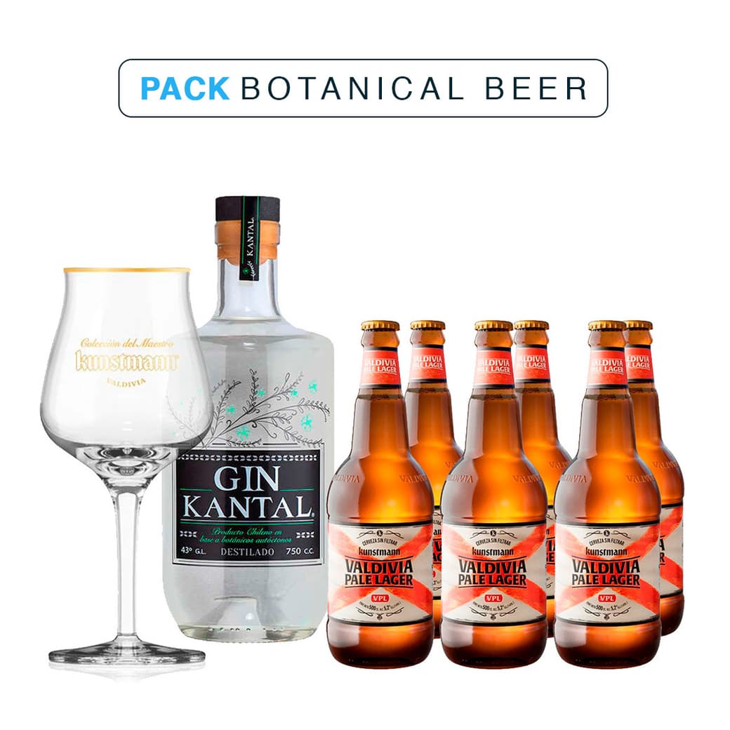 Pack Botanical Beer: Gin Kantal + 6x Cervezas Kunstmann Valdivia Pale Lager + Copa Kunstmann_1