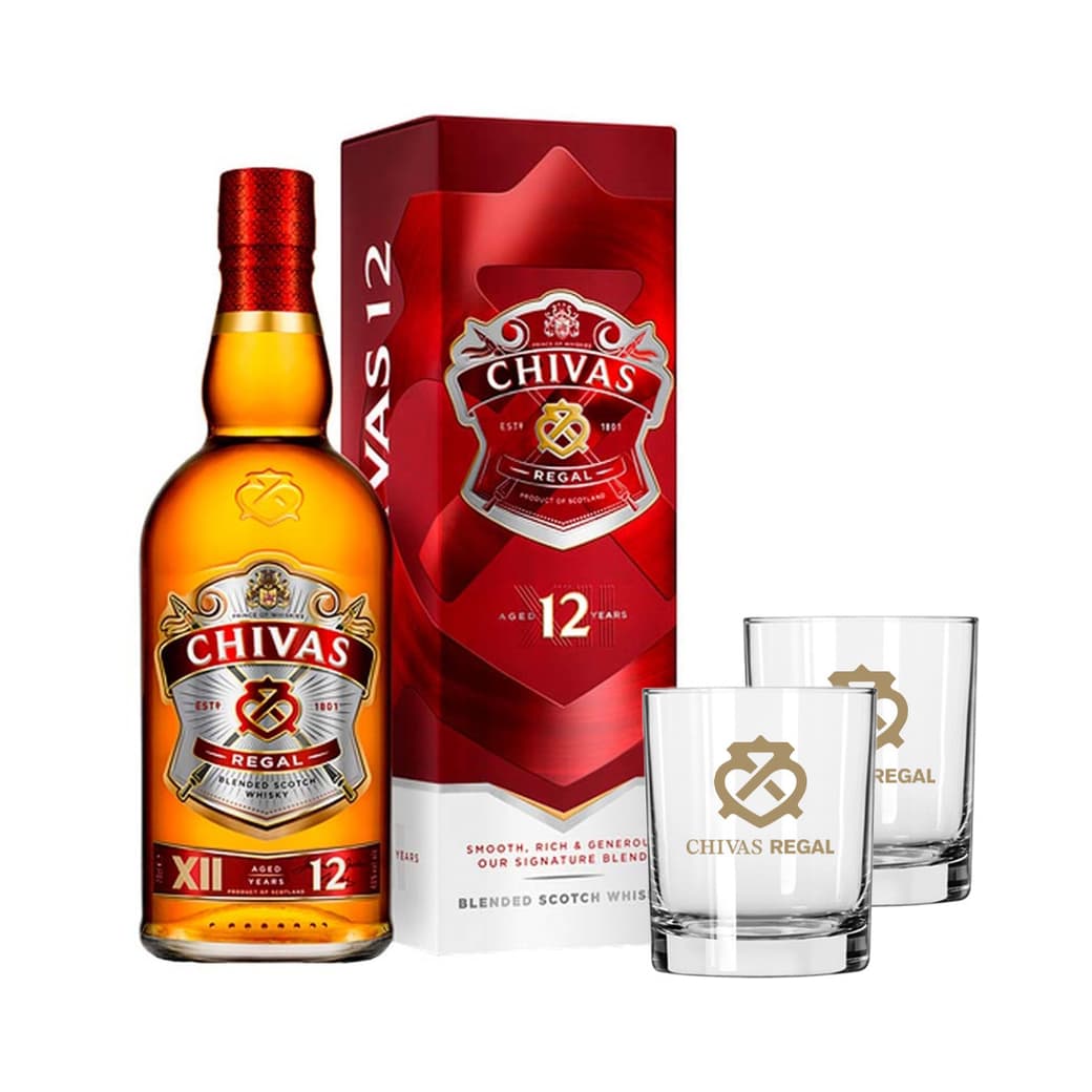 PACK CHIVAS + 2 VASOS: Whisky Chivas Regal 12 años 750cc 40º alc. + 2x Vaso Chivas Regal_1