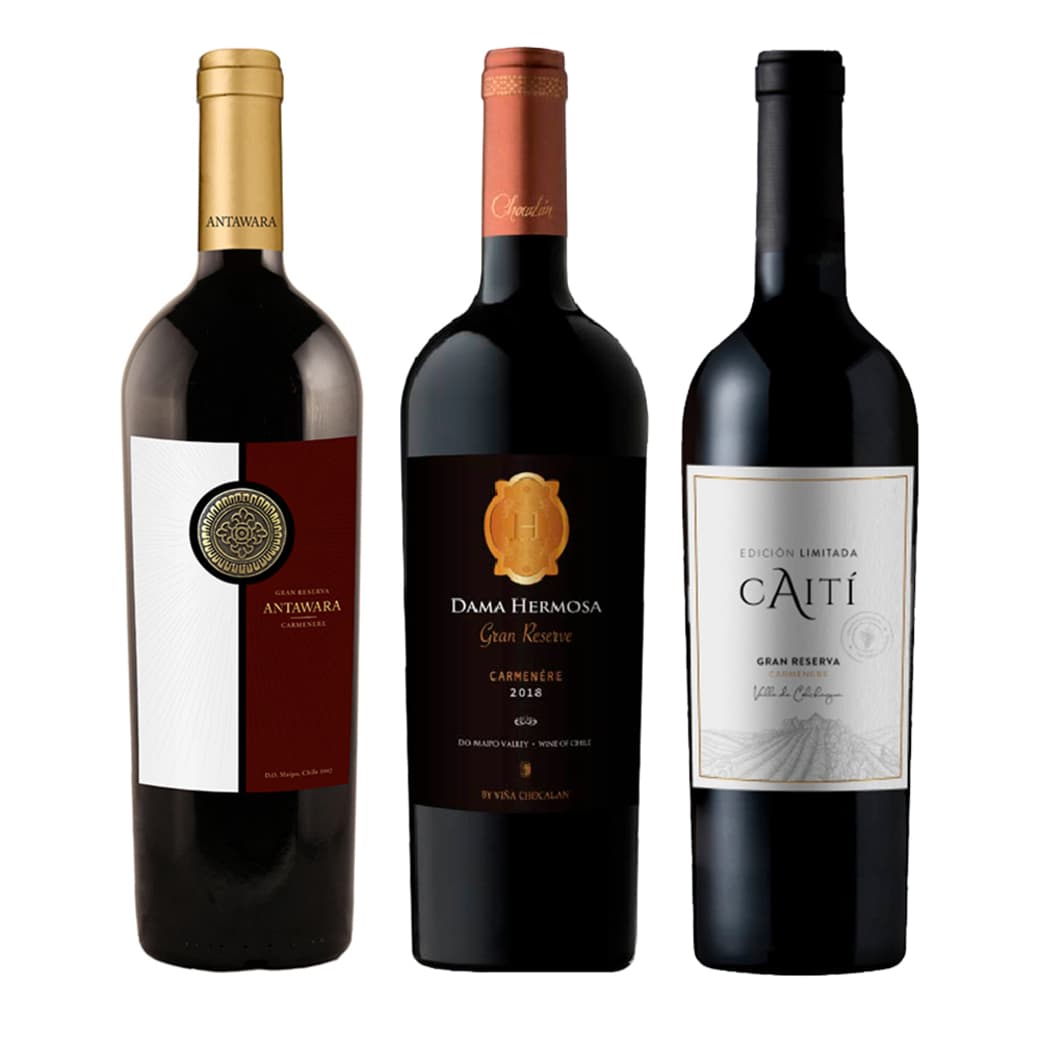 BOOZ CHOICE Nº3 (Gran Reserva): 1x Vino Antawara Gran Reserva Carmenere 750cc + 1x Vino Chocalan Dama Hermosa Gran Reserva Carmenere 750cc + 1x Vino Caiti Gran Reserva Carmenere 750cc_1