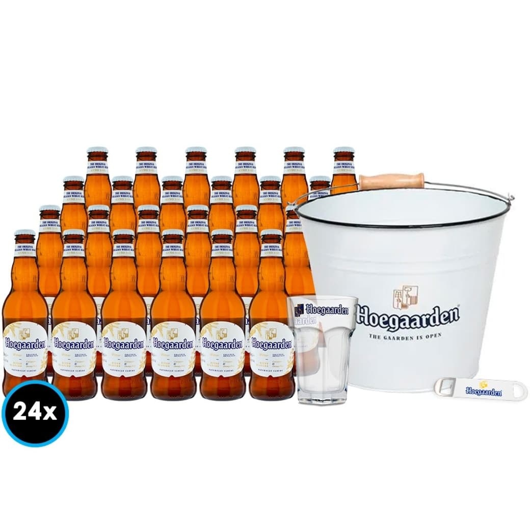 PACK HOEGAARDEN WHITE: 24x Cervezas Hoegaarden White en Botella 330cc + Accesorios Hoegaarden_1